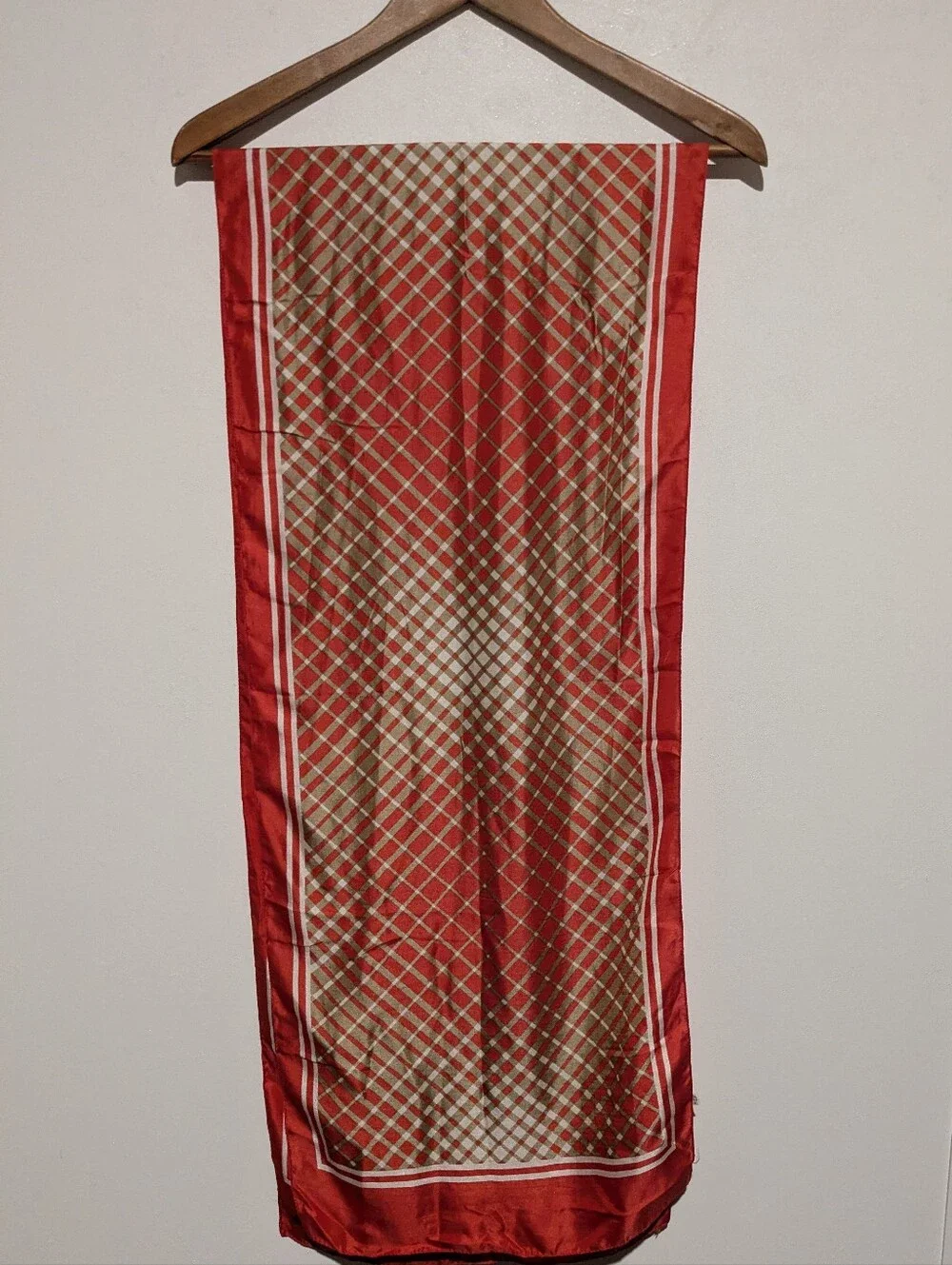 Vintage Red Taupe Scarf Long 13.5 X 69 Abstract Geo Silk Blend Raffaelo